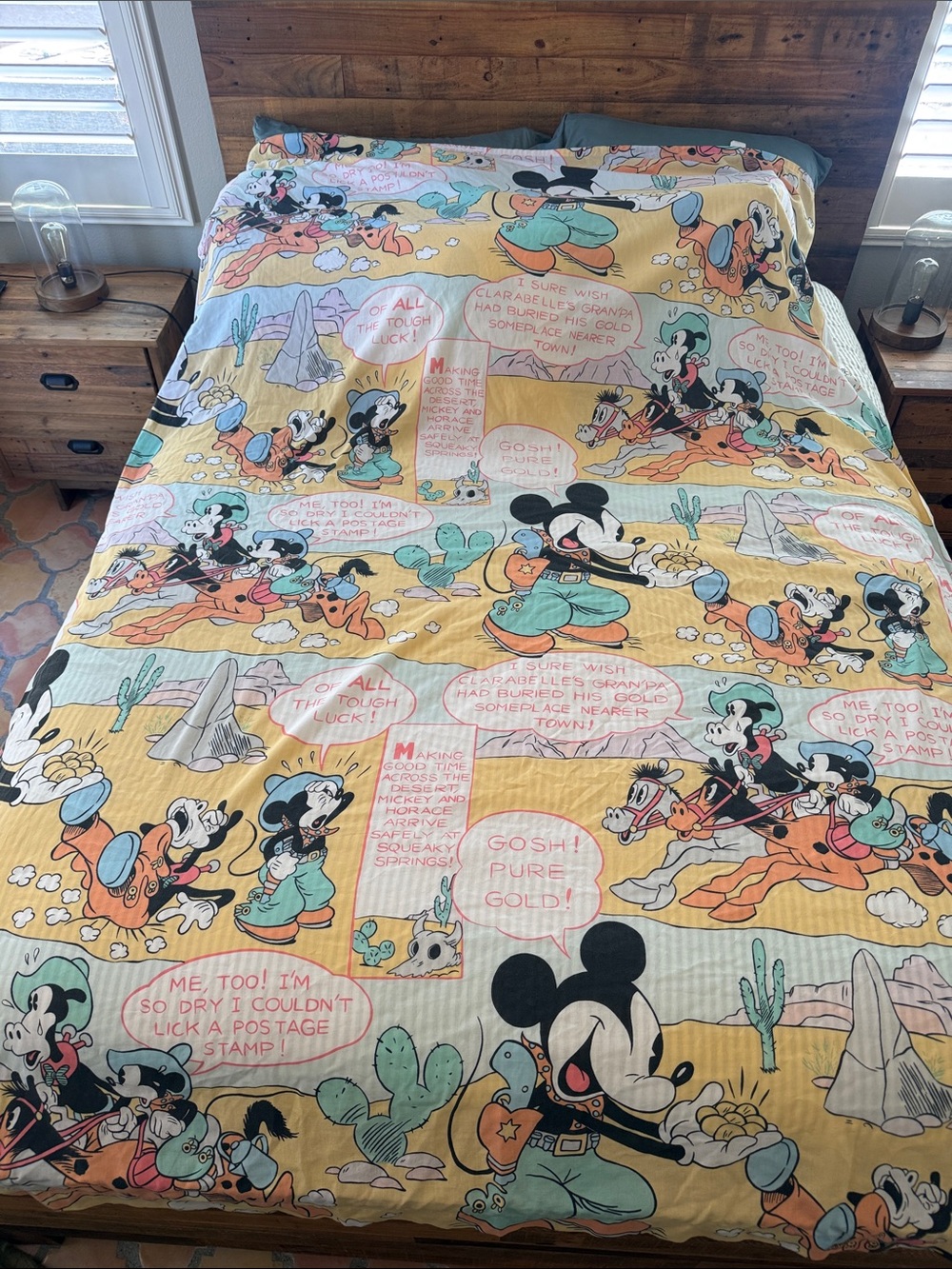 DISNEY VTG MICKEY MOUSE GOLD RUSH HORACE COWBOY SHERIFF TWIN FLAT FITTED SHEET
